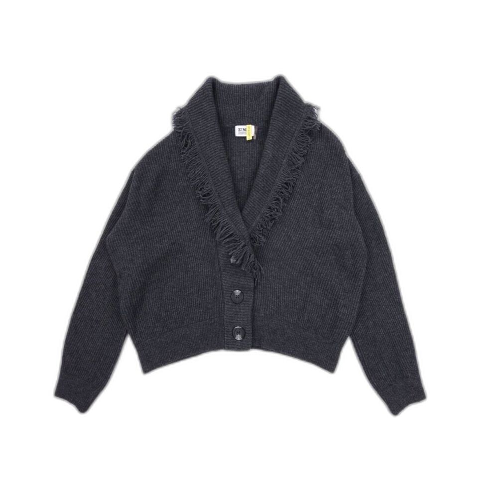 27 MILES Warner Wool Cashmere Fringe Cardigan Gravel Twee Boho French Girl Lagom